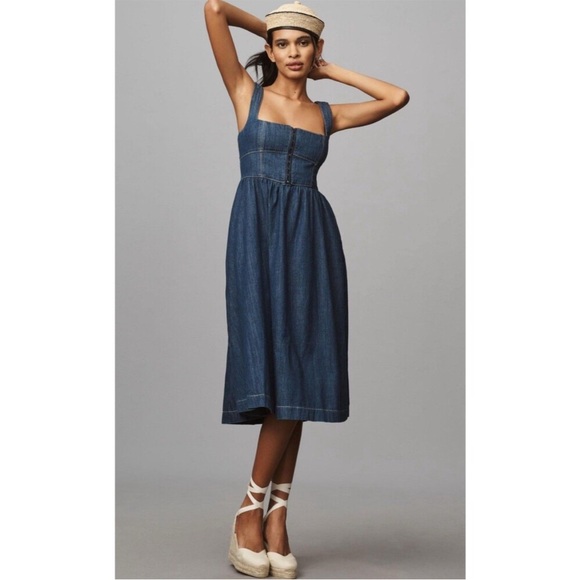 Reformation Dresses & Skirts - Reformation Anthropologie Dress Denim Tagliatelle Retro Preppy Boho Size 12 NEW